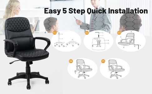 CLATINA Office Chair - Mid Back Leather Computer Desk Chair with Wheels, Ergonomic Executive Swivel Chair with Lumbar Support and Armrest for Home Conference Waiting Room Black, 8 Pack in Kuwait