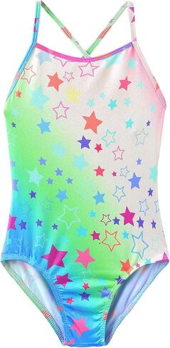 iLover Girls Sparkle قطعة واحدة ملابس سباحة بظهر متقاطع بدلة استحمام للشاطئ مع حزام قابل للتعديل 4-10 سنوات in Kuwait