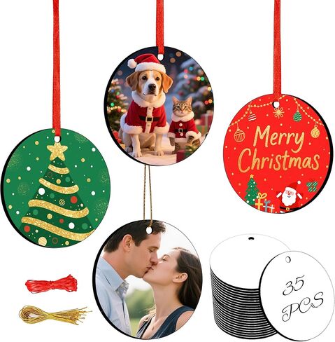 Joyclub 35 PCS 3 '' Sublimation Ornament Blanks MDF Sublimation Christmas Hishavel rolements bulk round double side ribouts for the formization Xmas Tree Ornamp in Kuwait