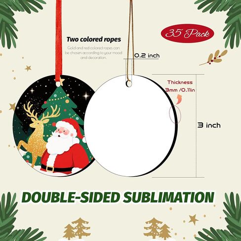 Joyclub 35 PCS 3 '' Sublimation Ornament Blanks MDF Sublimation Christmas Hishavel rolements bulk round double side ribouts for the formization Xmas Tree Ornamp in Kuwait