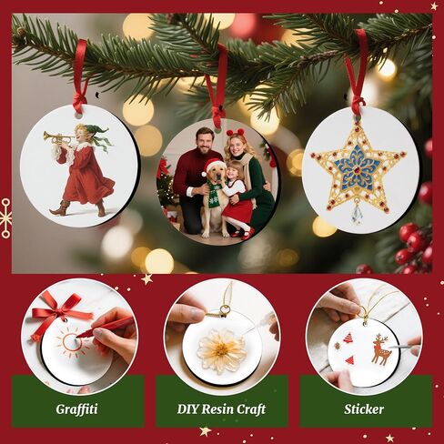 Joyclub 35 PCS 3 '' Sublimation Ornament Blanks MDF Sublimation Christmas Hishavel rolements bulk round double side ribouts for the formization Xmas Tree Ornamp in Kuwait