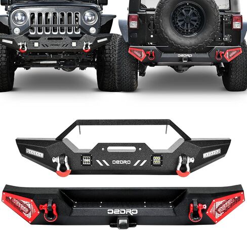مجموعة المصد الخلفي OEDRO متوافقة مع 07-18 Jeep Wrangler JK وغير محدود مع جهاز استقبال وصلة 2 بوصة وحلقة على شكل حرف D ومصابيح LED مربعة 2x، تصميم Star Guardian، زاحف الصخور السوداء المحسن على الطرق الوعرة in Saudi Arabia