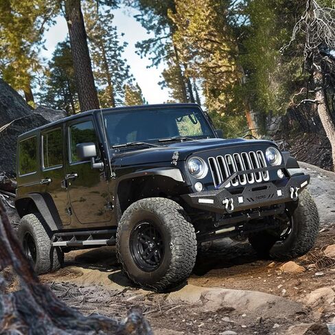 مجموعة المصد الخلفي OEDRO متوافقة مع 07-18 Jeep Wrangler JK وغير محدود مع جهاز استقبال وصلة 2 بوصة وحلقة على شكل حرف D ومصابيح LED مربعة 2x، تصميم Star Guardian، زاحف الصخور السوداء المحسن على الطرق الوعرة in Saudi Arabia