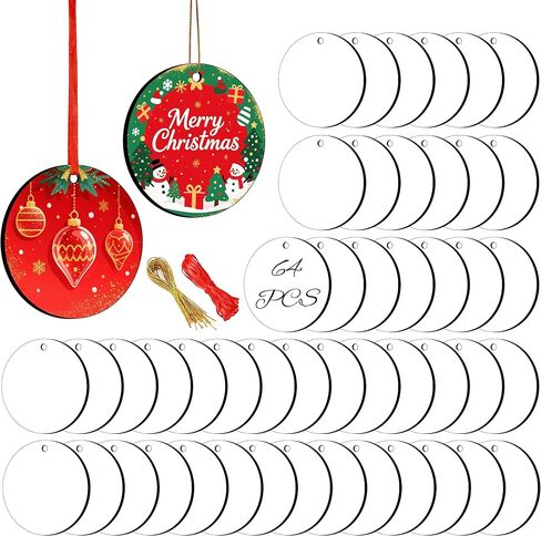Joyclub 35 PCS 3 '' Sublimation Ornament Blanks MDF Sublimation Christmas Hishavel rolements bulk round double side ribouts for the formization Xmas Tree Ornamp in Kuwait