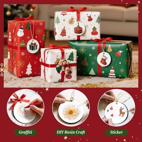 Joyclub 35 PCS 3 '' Sublimation Ornament Blanks MDF Sublimation Christmas Hishavel rolements bulk round double side ribouts for the formization Xmas Tree Ornamp in Kuwait
