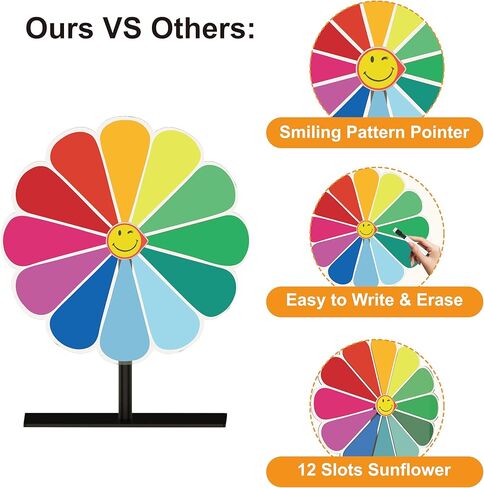 عجلة جائزة ملونة مقاس 12 بوصة، لعبة الحظ ذات 12 فتحة، أنشطة العطلات، الحفلات، الفصول الدراسية أو التعليم المنزلي، نمط عباد الشمس in Kuwait