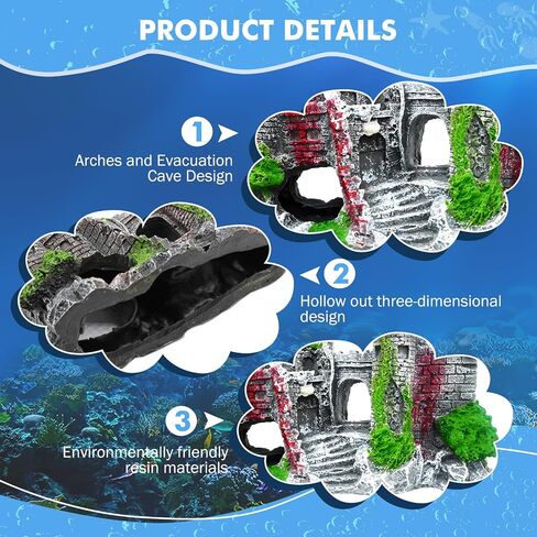 Aquarium Castle Fish Tank Decoration Cave - Shelter for Fish to Play and Rest, Aquarium Ornament Fish Tank Ornament for Shrimp, Turtle in Saudi Arabia