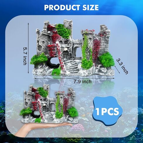 Aquarium Castle Fish Tank Decoration Cave - Shelter for Fish to Play and Rest, Aquarium Ornament Fish Tank Ornament for Shrimp, Turtle in Saudi Arabia