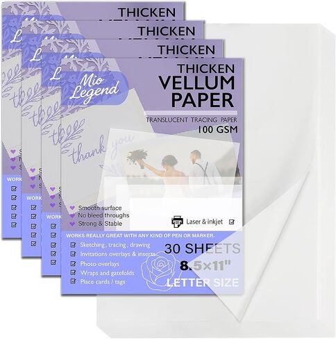 ورقة Vellum 8.5 × 11 شفافة قابلة للطباعة 100gsm/68 رطل Vellum ورقة تتبع ورقة الشفافة للدعوة لبطاقات الترحيب تتبع لوحة الورق للرسم الرسم (120 ورقة) in Kuwait