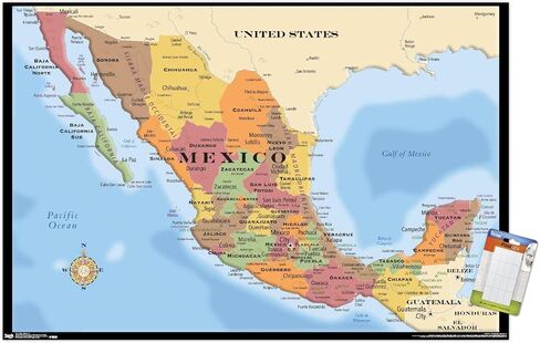 Trends International Map - Mexico Wall Poster ، 14.725 "× 22.375" ، Premium Poster & Mount Bundle in Saudi Arabia