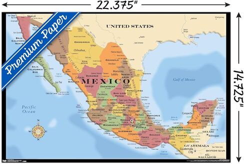 Trends International Map - Mexico Wall Poster ، 14.725 "× 22.375" ، Premium Poster & Mount Bundle in Saudi Arabia