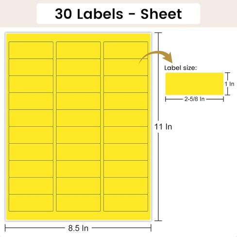 1 "× 2-5/8" ملصقات النيون-750 ملصقات قابلة للطباعة (30 لكل ورقة ، 25 ورقة) ، 5 ألوان زاهية متنوعة لطابعات الحبر/الليزر أو الكتابة اليدوية in Kuwait