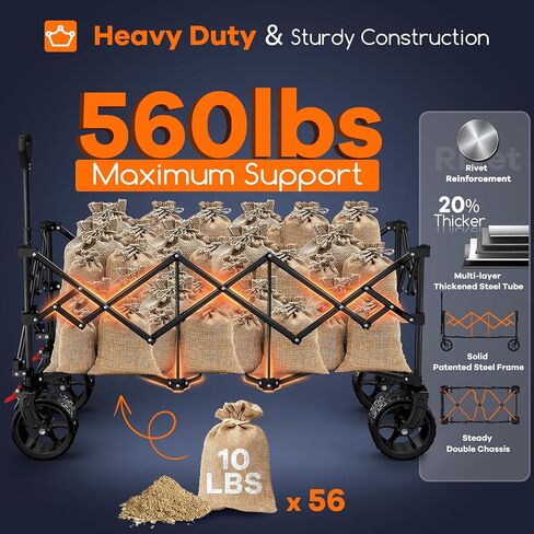 48" L Collapsible Wagon Cart Foldable, 560LB Weight Capacity 300L Heavy Duty Folding Beach Wagons with Big All-Terrain Wheels, Utility Carts for Groceries, Shopping, Camping, Sports - Red in Saudi Arabia