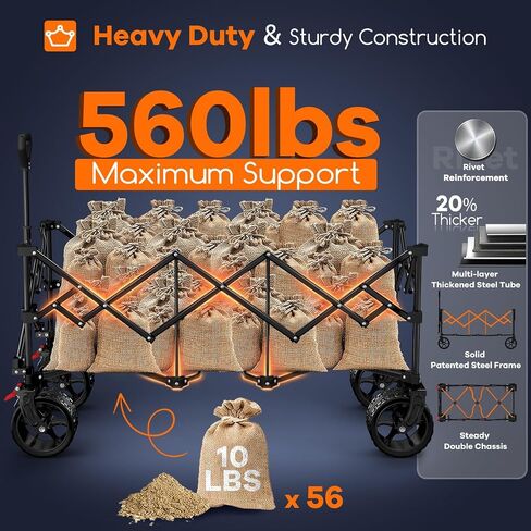 48" L Collapsible Wagon Cart Foldable, 560LB Weight Capacity 300L Heavy Duty Folding Beach Wagons with Big All-Terrain Wheels, Utility Carts for Groceries, Shopping, Camping, Sports - Red in Saudi Arabia