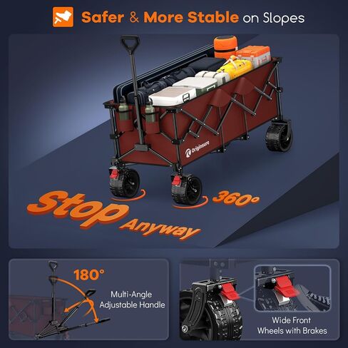 48" L Collapsible Wagon Cart Foldable, 560LB Weight Capacity 300L Heavy Duty Folding Beach Wagons with Big All-Terrain Wheels, Utility Carts for Groceries, Shopping, Camping, Sports - Red in Saudi Arabia