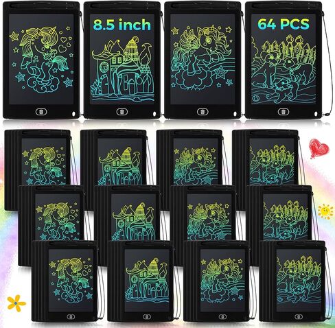 64 Pieces LCD Writing Tablets Doodle Pad for Kids Bulk, 8.5 Inch Colorful Reusable Screen Drawing Pad Erasable Painting Pads Back to School Learning Educational Toy Gift for Boy Girl 3-8 Years Old in Saudi Arabia