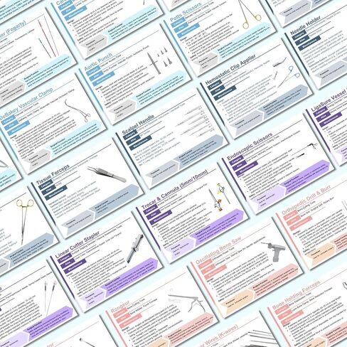 الأدوات الجراحية البطاقات التعليمية | بطاقات التكنولوجيا المرمزة بالألوان لمدة 10 تخصصات | دليل الدراسة للتقنيين ، فنيي المعالجة المعقمة | CST امتحان الإعدادية ، هدايا التكنولوجيا الجراحية والإكسسوارات in Saudi Arabia