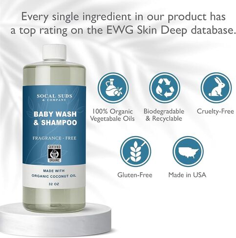 SoCal Suds & Company - 2-in-1 Organic Baby Shampoo & Body Wash Castile Soap - Gentle Body Soap and Shampoo for Sensitive Skin Bath - Nourishing Soothing Ingredients - Newborn Baby - Lavender, 32oz in Saudi Arabia