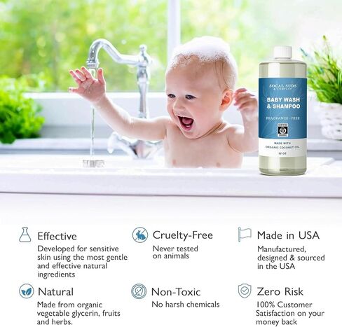 SoCal Suds & Company - 2-in-1 Organic Baby Shampoo & Body Wash Castile Soap - Gentle Body Soap and Shampoo for Sensitive Skin Bath - Nourishing Soothing Ingredients - Newborn Baby - Lavender, 32oz in Saudi Arabia
