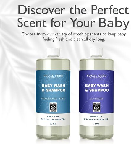 SoCal Suds & Company - 2-in-1 Organic Baby Shampoo & Body Wash Castile Soap - Gentle Body Soap and Shampoo for Sensitive Skin Bath - Nourishing Soothing Ingredients - Newborn Baby - Lavender, 32oz in Saudi Arabia