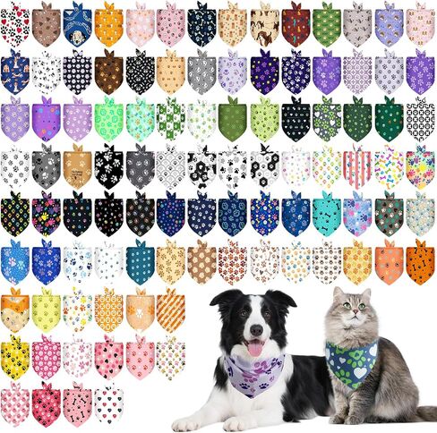 Pawchie 100 pcs dog bandanas bulk pet bibs paw print triangle triangle dickf pet bandanas plaid style for small to class dog cat cats ، summer summer summer decoration in Kuwait