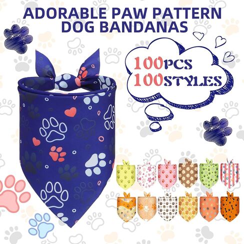 Pawchie 100 pcs dog bandanas bulk pet bibs paw print triangle triangle dickf pet bandanas plaid style for small to class dog cat cats ، summer summer summer decoration in Kuwait
