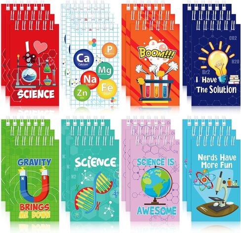 Teling 24 Pcs Science Party Favors Science Notebooks Bulk Mini Scientist Notepad Small Spiral Pocket Notebook for Student Back to School Gifts Lab Week Chemistry Class Reward Birthday Gift Bag Filler in Saudi Arabia