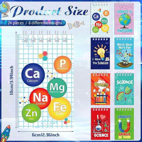 Teling 24 Pcs Science Party Favors Science Notebooks Bulk Mini Scientist Notepad Small Spiral Pocket Notebook for Student Back to School Gifts Lab Week Chemistry Class Reward Birthday Gift Bag Filler in Saudi Arabia