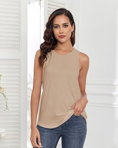 Smile Fish Women Crewneck Flowy Loose Fit Tank Top Sleeveless Summer Tops Shirts in Kuwait