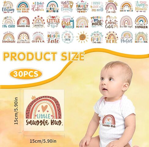 بوهو الطفل الحديد على التحويلات ، 30 pcs قوس قزح تزيين مجموعة دش الطفل ، ملصقات نقل الحرارة ملهمة ، الحديد على شارات ل tirts هوديي المرايل in Saudi Arabia