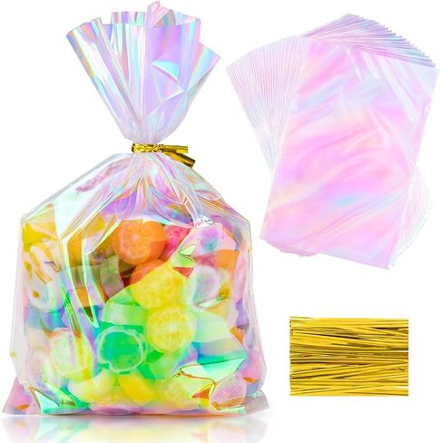 أوبكو 180pcs السيلوفان القزحيال معالجة الأكياس مع العلاقات ، 5 × 7 بوصة من البلاستيك الأكياس جيدة من أجل الحفلات ، والحلوى ، وتعبئة ملفات تعريف الارتباط ، ولف الهدايا in Kuwait