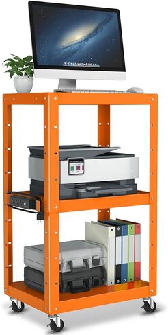 عربات العرض التقديرية Auto Dynasty Auto AV مع شريط الطاقة ، عربات AV للتخزين المتداول لجهاز عرض الفيديو ، التلفزيون ، الطابعات ، أجهزة الكمبيوتر المحمولة ، 4 عجلات ، سلك 4 بوصات ، 3 منافذ ، 2 منافذ USB (برتقالي) in Kuwait