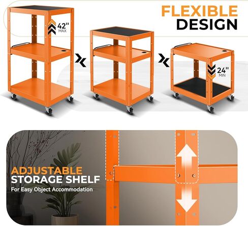 عربات العرض التقديرية Auto Dynasty Auto AV مع شريط الطاقة ، عربات AV للتخزين المتداول لجهاز عرض الفيديو ، التلفزيون ، الطابعات ، أجهزة الكمبيوتر المحمولة ، 4 عجلات ، سلك 4 بوصات ، 3 منافذ ، 2 منافذ USB (برتقالي) in Kuwait