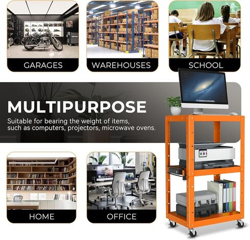 عربات العرض التقديرية Auto Dynasty Auto AV مع شريط الطاقة ، عربات AV للتخزين المتداول لجهاز عرض الفيديو ، التلفزيون ، الطابعات ، أجهزة الكمبيوتر المحمولة ، 4 عجلات ، سلك 4 بوصات ، 3 منافذ ، 2 منافذ USB (برتقالي) in Kuwait