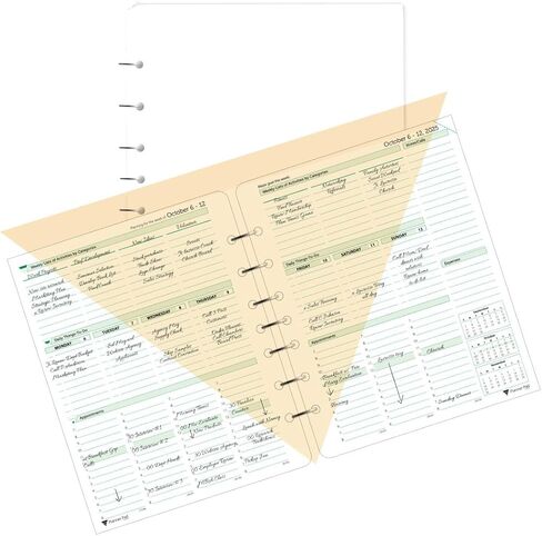 Planner Pad 7 Hole Leaf Leaf 3 Tier Downnel Down 12 Monts Organizer ، October 2025-September 2026 ، حبر أخضر ناعم ، 6 3/4 "× 8 1/2" in Kuwait