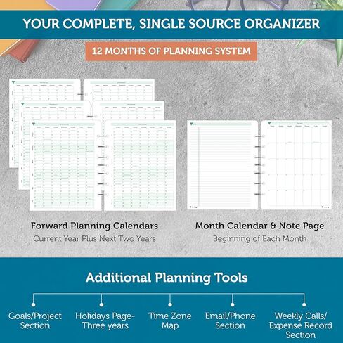 Planner Pad 7 Hole Leaf Leaf 3 Tier Downnel Down 12 Monts Organizer ، October 2025-September 2026 ، حبر أخضر ناعم ، 6 3/4 "× 8 1/2" in Kuwait