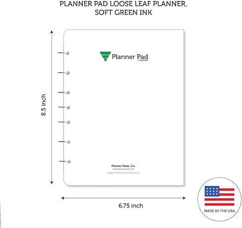 Planner Pad 7 Hole Leaf Leaf 3 Tier Downnel Down 12 Monts Organizer ، October 2025-September 2026 ، حبر أخضر ناعم ، 6 3/4 "× 8 1/2" in Kuwait