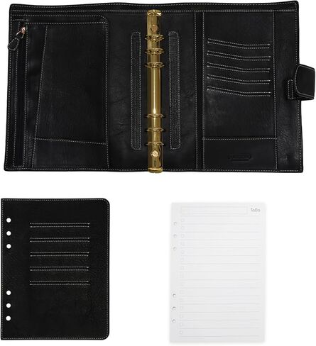 A5 منظم Minerva Box Genuine Leather Journal Noteboor ، RANDOGY RINGERS BLANNER SIZE SIZE BOCKED مع مذكرات أجندة MINI 25 مم (لون الشاي الداكن) in Kuwait