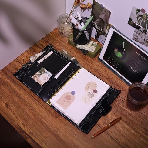 A5 منظم Minerva Box Genuine Leather Journal Noteboor ، RANDOGY RINGERS BLANNER SIZE SIZE BOCKED مع مذكرات أجندة MINI 25 مم (لون الشاي الداكن) in Kuwait