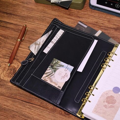 A5 منظم Minerva Box Genuine Leather Journal Noteboor ، RANDOGY RINGERS BLANNER SIZE SIZE BOCKED مع مذكرات أجندة MINI 25 مم (لون الشاي الداكن) in Kuwait