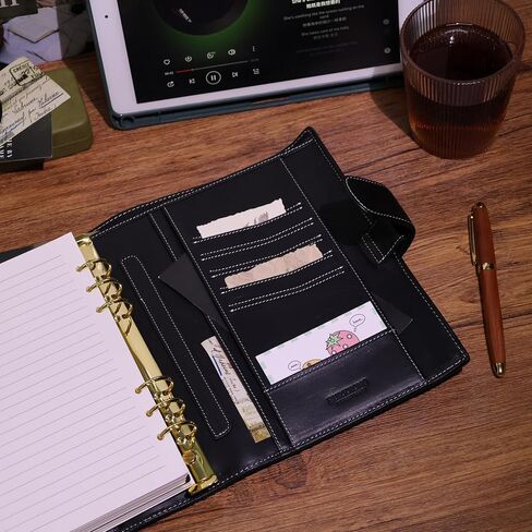 A5 منظم Minerva Box Genuine Leather Journal Noteboor ، RANDOGY RINGERS BLANNER SIZE SIZE BOCKED مع مذكرات أجندة MINI 25 مم (لون الشاي الداكن) in Kuwait