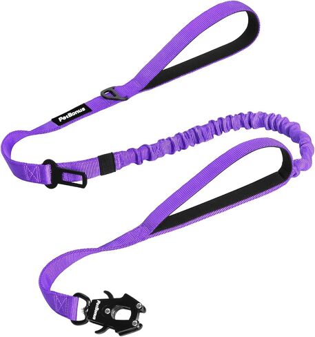 PetBonus Heavy Duty Tactical Dog Leash, 5 FT Bungee Shock Absorption Leash with 2 Padded Handles, Quick Release Metal Clip, Car Seatbelt, No Pull Training Lead for Large Medium Dogs (Black) in Kuwait