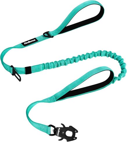 PetBonus Heavy Duty Tactical Dog Leash, 5 FT Bungee Shock Absorption Leash with 2 Padded Handles, Quick Release Metal Clip, Car Seatbelt, No Pull Training Lead for Large Medium Dogs (Black) in Kuwait