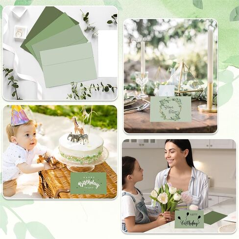 Whaline 100 حزم المظلات الخضراء ذاتية اللصق مع بطاقات أضعاف بطاقات المعايدة الملونة 5 × 7 بوصة بطاقة ملاحظة فارغة لحضور حفل زفاف رسالة استحمام الطفل in Saudi Arabia