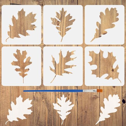 FINGERINSPIRE 6 PCS Oak Leaves Stencils with 1Pc Brush 5.9x5.9inch 6 Styles Oak Leaves Pattern Drawing Stencil Plant Theme Template for Painting on Wall Wood Furniture DIY Home Decoration in Saudi Arabia