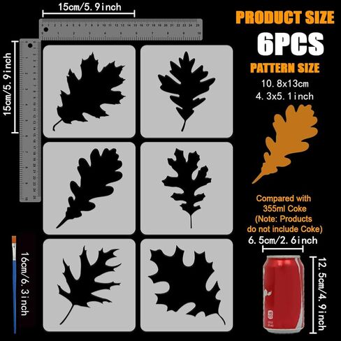 FINGERINSPIRE 6 PCS Oak Leaves Stencils with 1Pc Brush 5.9x5.9inch 6 Styles Oak Leaves Pattern Drawing Stencil Plant Theme Template for Painting on Wall Wood Furniture DIY Home Decoration in Saudi Arabia