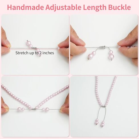 Retractable Beaded Lanyard for Keys & Badges - Natural Stone Bead, Stretchable Badge Reel with Handcrafted Sliding Knot, Multipurpose ID Holders for Teacher, Office and Cruise, Pearl PK in Saudi Arabia