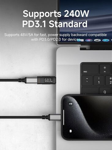 Hagibis LED Display USB C Adapter 240W 40Gbps 8K@60Hz, USB4 Connecter for Thunderbolt 4/3, iPhone 15 Pro Max, Current Voltage Fast Charging Monitoring Display Tester Detector in Saudi Arabia