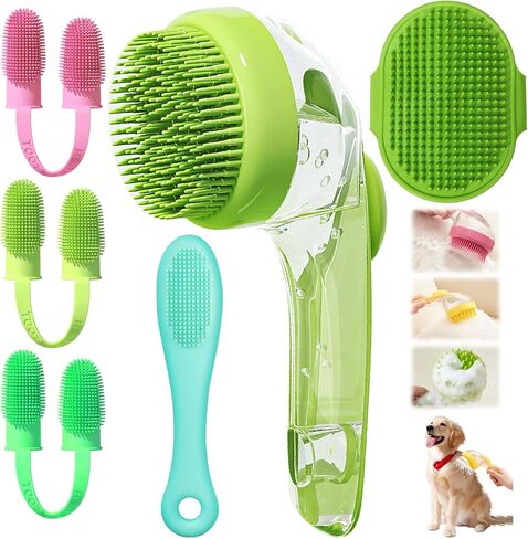 6pcs Dog Bath Brush مجموعة مع موزع الصابون - Cat Brush & Dog Kit | لوازم الاستحمام للحيوانات الأليفة للسيليكون للغسيل والاستحمام والسكان | يشمل فرشاة الأسنان الأصابع ، فرك لسلالة صغيرة in Saudi Arabia