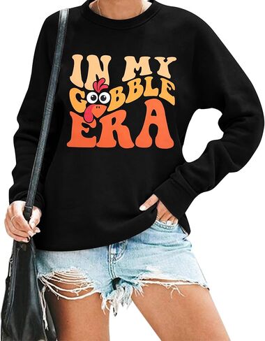 Thanksgiving Sweatshirt For Women Gobble Gobble Lightweight Pullover Turkey Cute Graphic Long Sleeve Shirts in Kuwait
